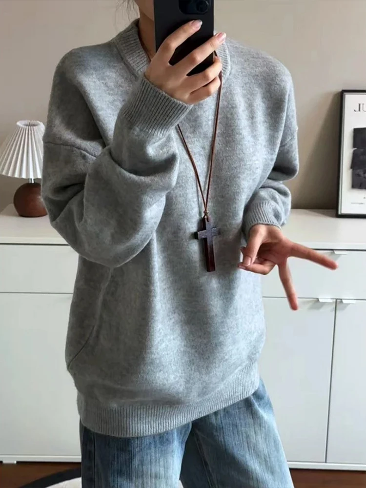 

ay круглый трикотаж Ne, мужской осенне-зимний теплый внутренний свитер свободного покроя, модный длинный свитер Sve Crew Ne для молодежи