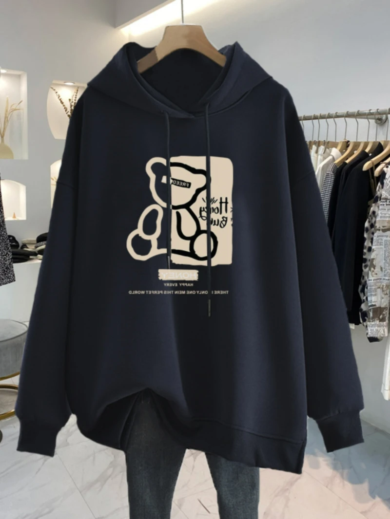 

Black hooded sweater women's early autumn wear loose fashion trend masked print street coat hoodies women k pop clothes