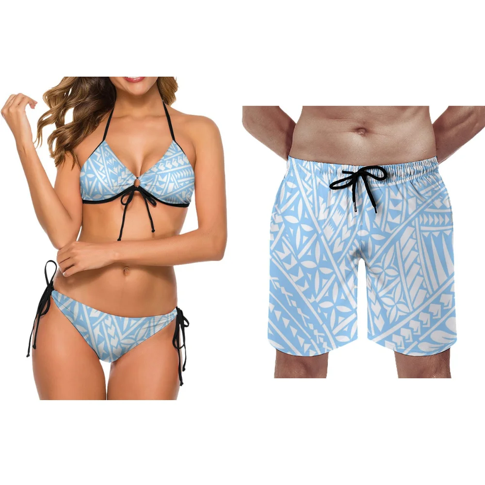 Retro Samoan Men'S Sportswear Polynesian Couple Swimsuit Set Unique Custom Printed Swimsuit Two-Piece Set New Party Swimsuit