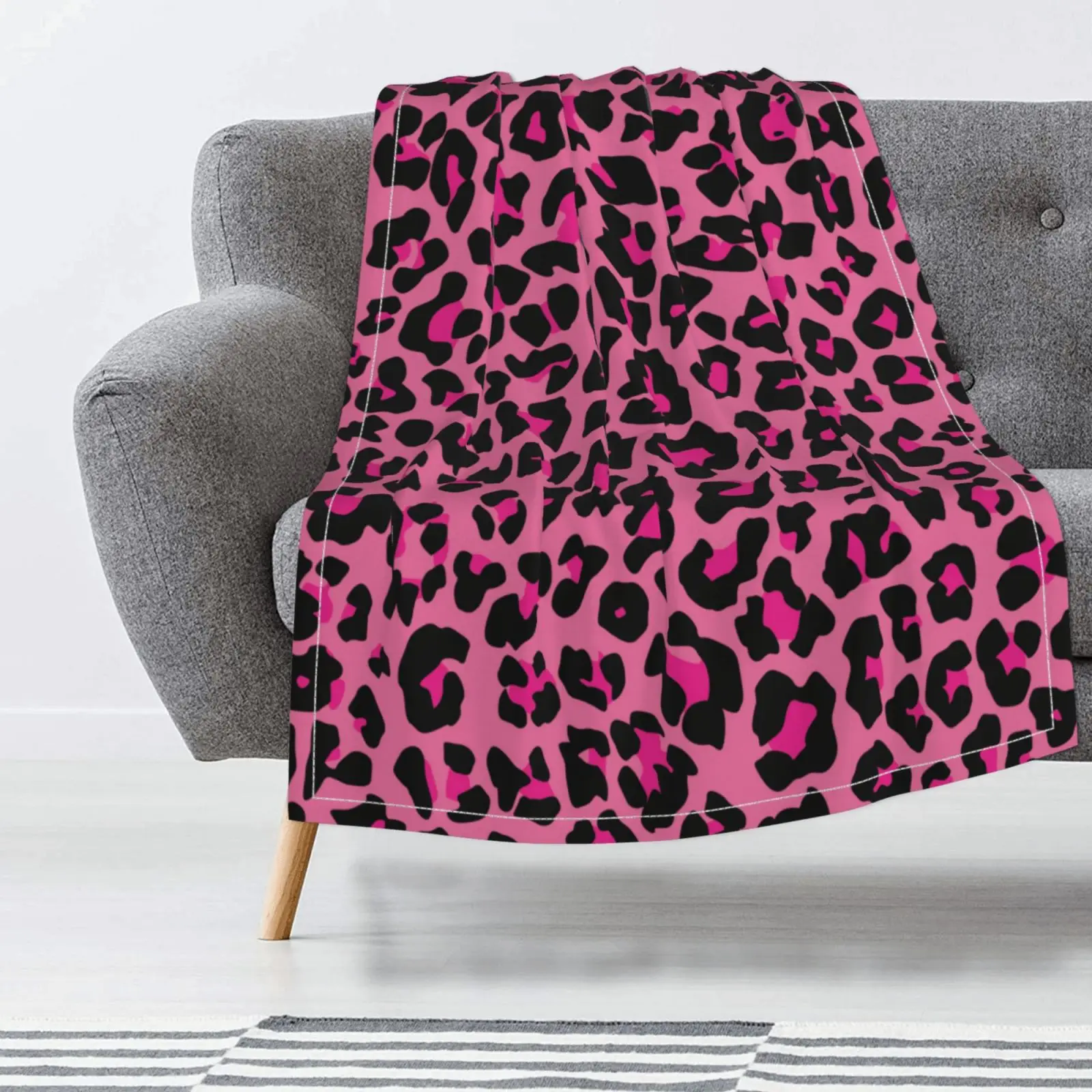 Leopard Print Thin Blanket Cooling Bed Throw Blanket Breathable Lightweight Quilt Couch Sofa  decor Pink