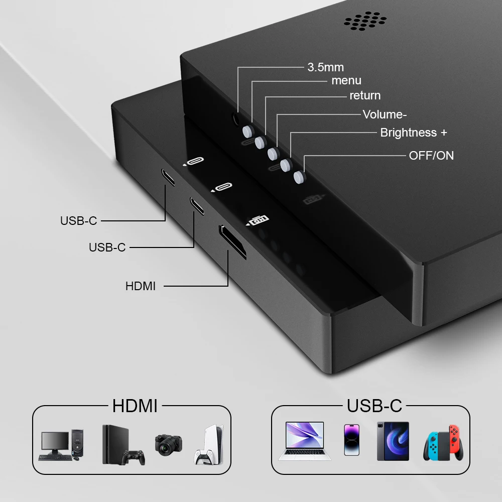 Monitor táctil portátil de 12,3" con HDMI y USB C, pantalla IPS LCD de 1920x720, barra de visualización de temperatura para computadora, pantalla panorámica