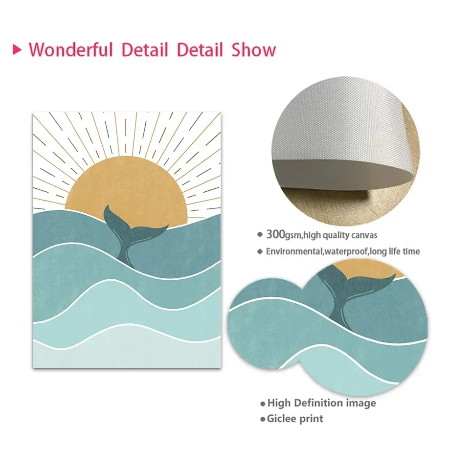 غروب الشمس شاطئ المحيط يقتبس الأسماك الحوت النورس شروق الشمس الرسم على لوحات القماش الجدارية الملصقات والمطبوعات جدار صور غرفة الاطفال ديكور