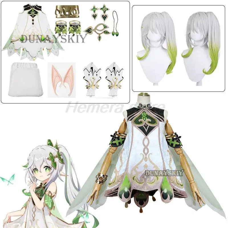 Genshin Impact Nahida Cosplay Costume Lesser Lord Kusanali Full Set Dress Ears Wig Nahida outfits for Comic Con