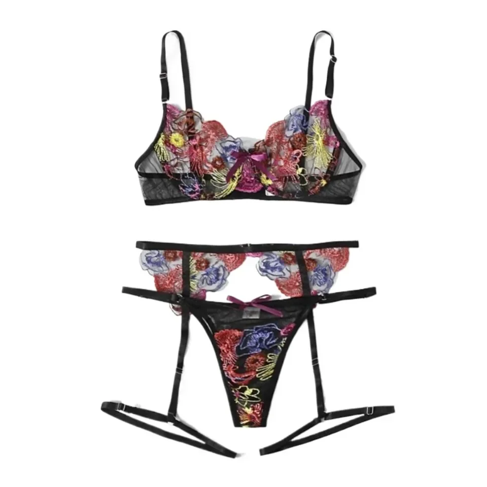 

Sexy Women Lace Embroidery Three Points For Female Hot Caliente Lingerie Underwear Seductive Attractive Apparel Erotic Set