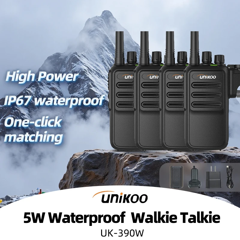

4 PCS UNIKOO UK390W 5W Walkie Talkie 4pcs Long Range 3-5Km Powerful IP67 Waterproof VHF or UHF durable Two Way Radio Station