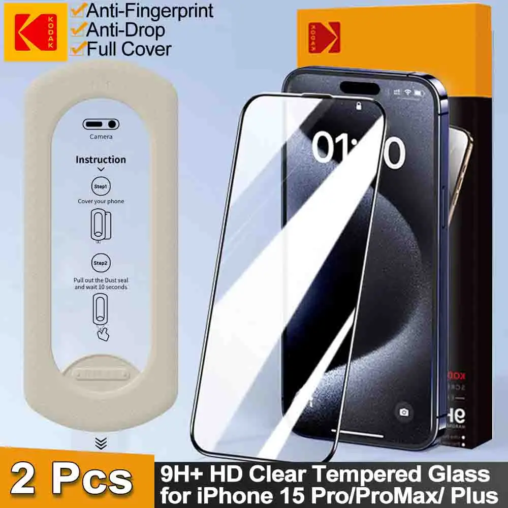 

KODAK 2Pcs iPhone 16 Pro Max privacy film 15 Pro 14 Pro 13 Pro anti-fingerprint installation tools-peeping tempered glass fil
