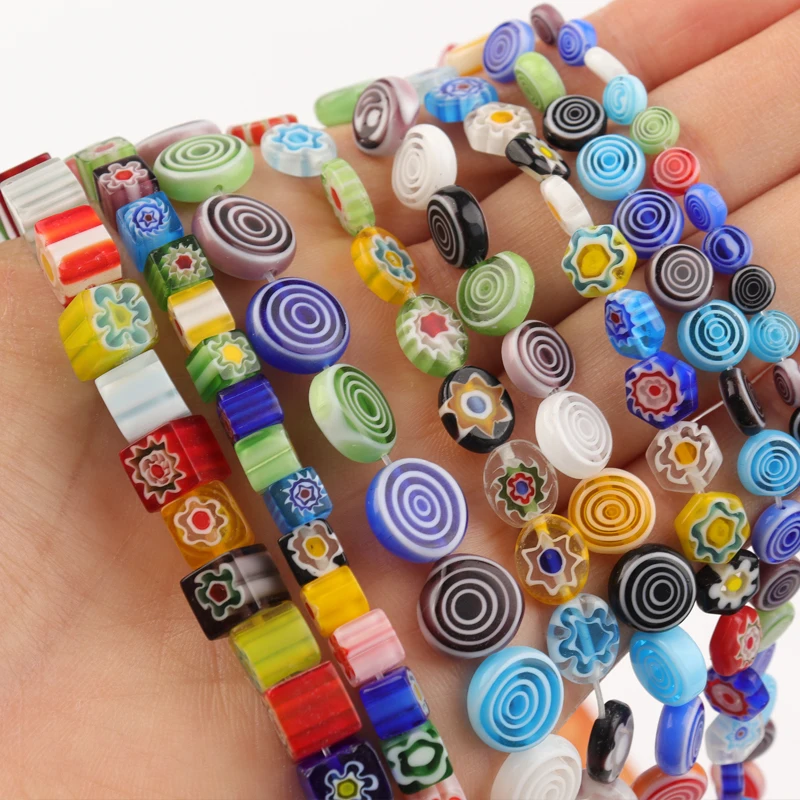 1 Strand Glass Beads Colorful Lampwork Circles Beads Flat Round Loose Space Beads For DIY Jewelry Making Necklace Bracelet