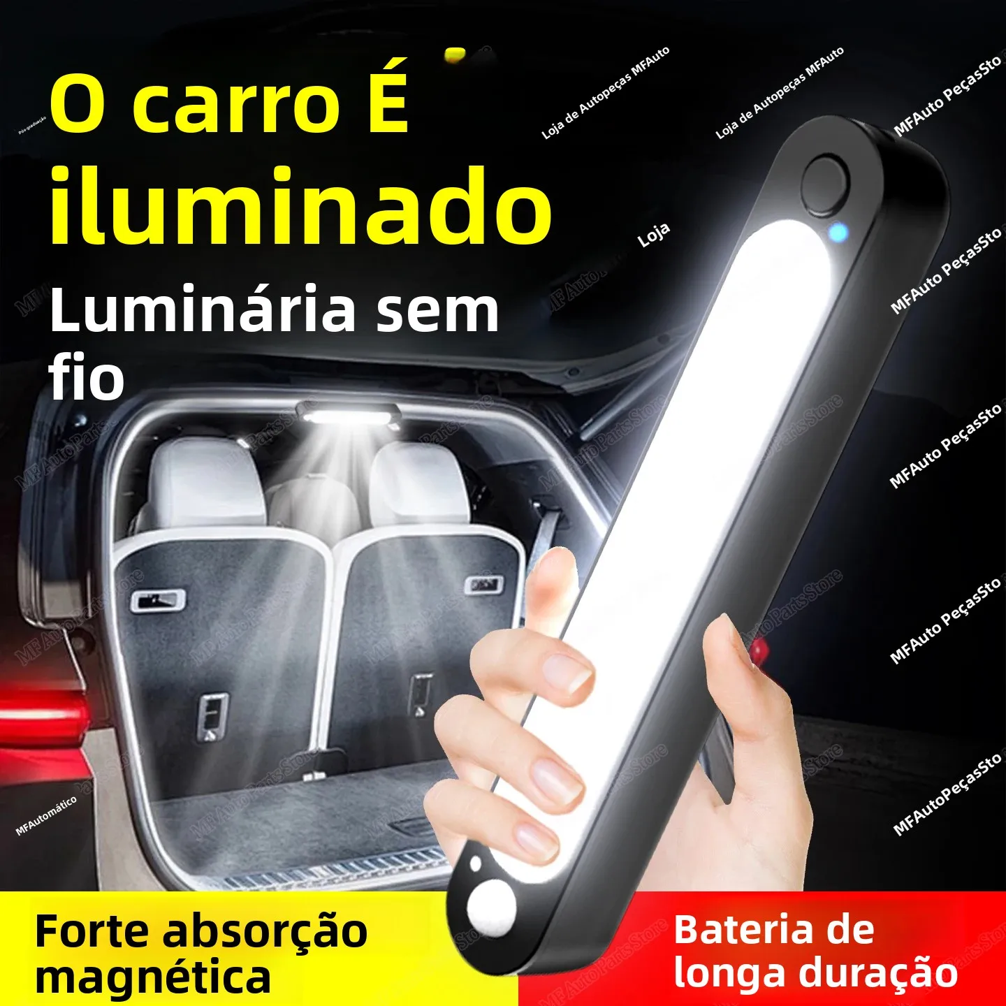 Sensor de luz para porta-malas de carro, iluminação automática para caminhão, lâmpada de teto com carregamento usb, luz led para teto de carro, bagagem