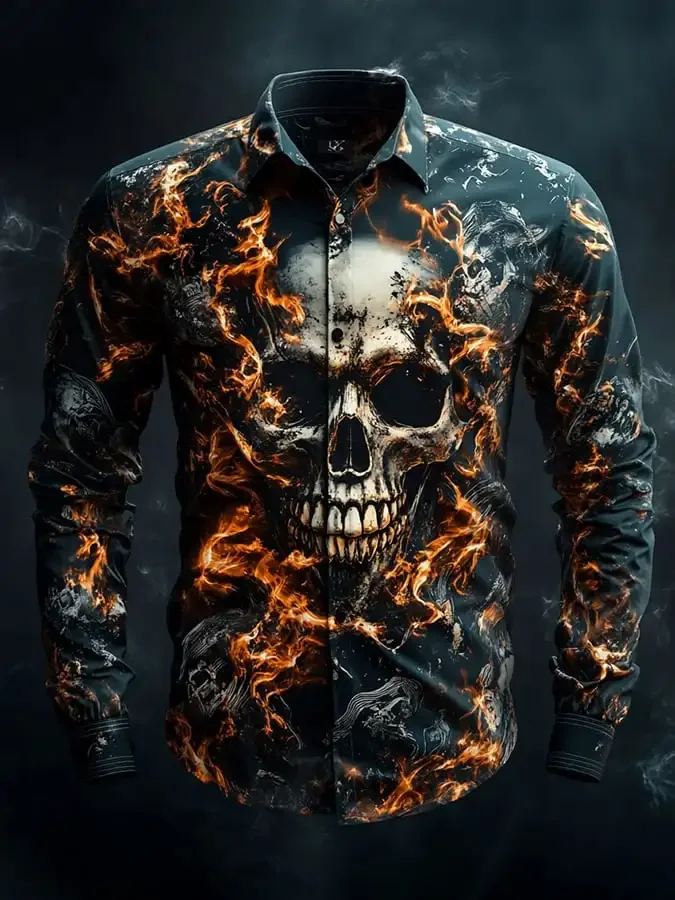 Mens Long Sleeve Button Up Hallloween Shirt Flower Skull 3d Print Hawaiian Shirt Men Women Fashion New Design Blouse Fit Camisas