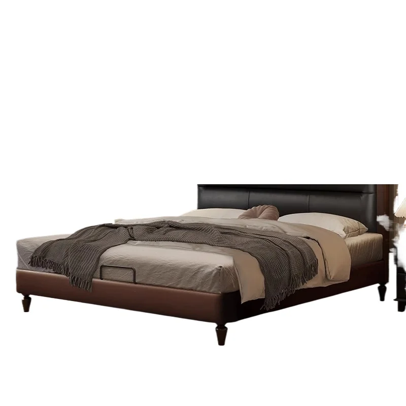 

Retro leather French light luxury master bedroom American solid wood high-end atmospheric double upholstered wedding bed