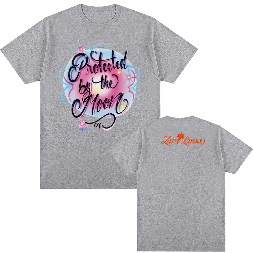 Zara Larsson-محمية من القمر الطفل الضلع تي شيرت الصيف المغني نفس النمط تي شيرت الكورية نمط جودة عالية 100% ملابس علوية من القطن