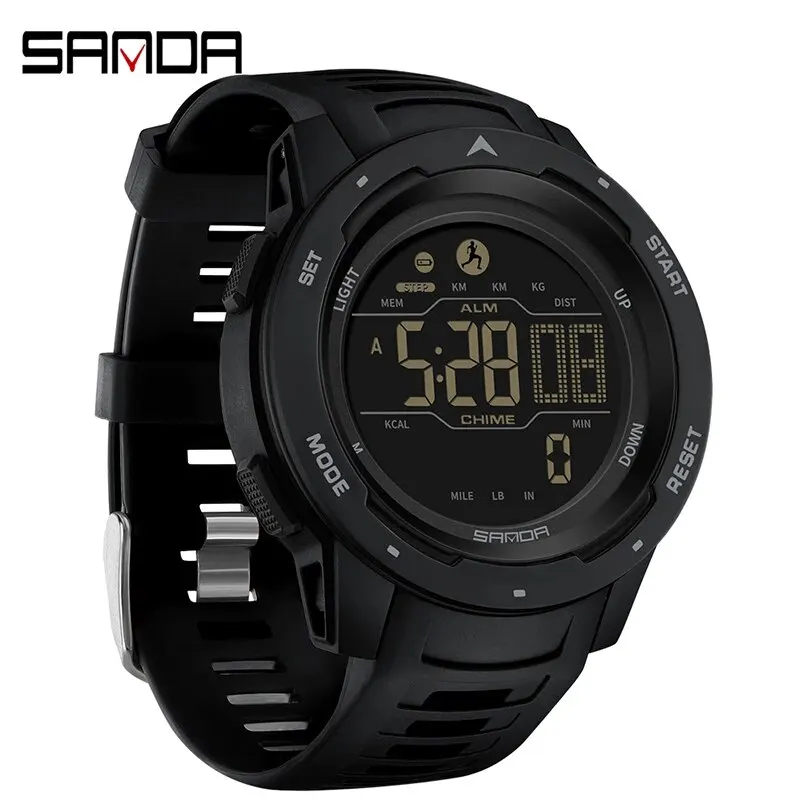 Sanda Merk Mannen Horloges Sport Stappenteller Calorieën 50M Waterdicht Led Digitaal Horloge Militair Polshorlogio Masculino 2145