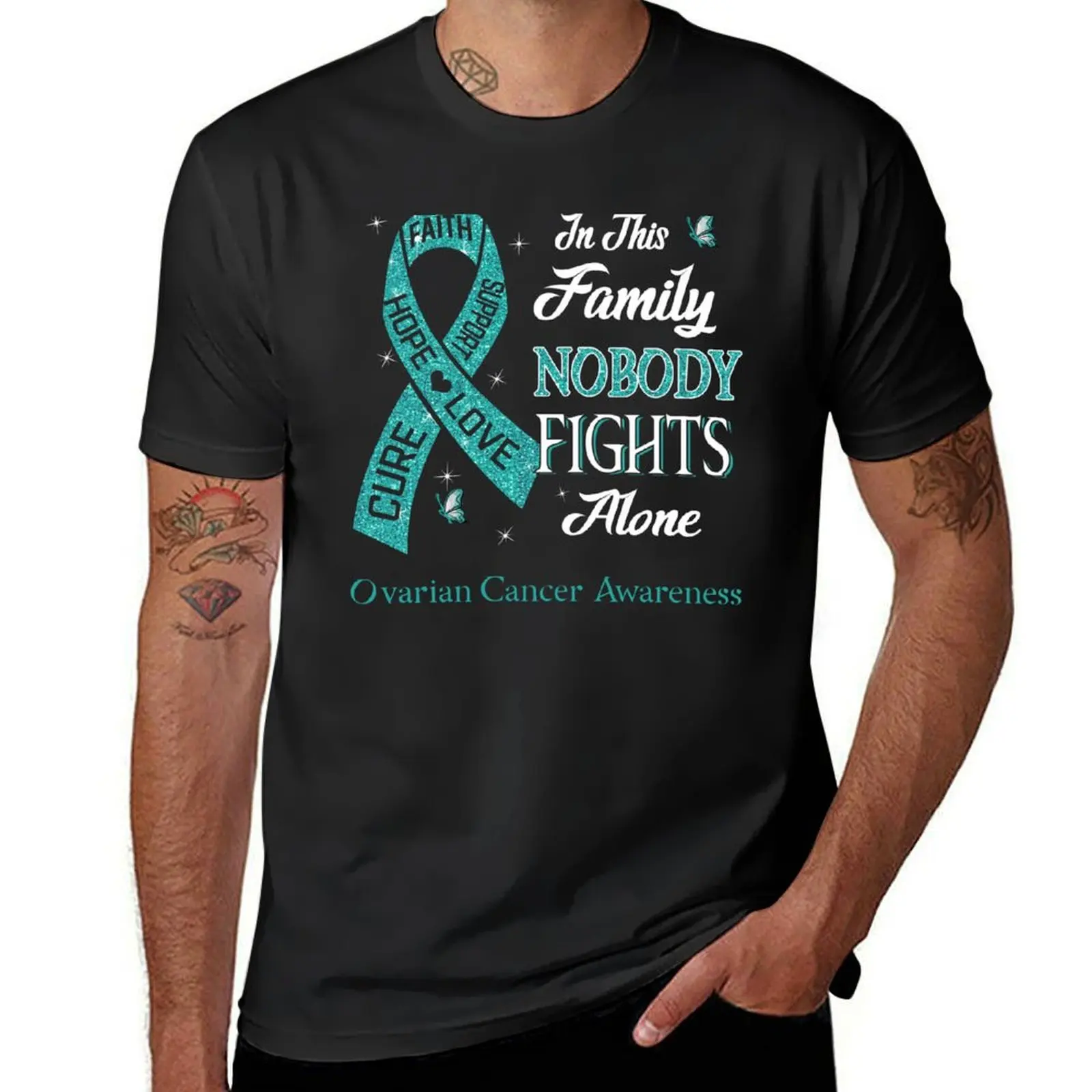 In This Family Nobody Fights Alone Ovarian Cancer Awareness T-Shirt anime clothes customizeds shirts graphic tees mens t shirts