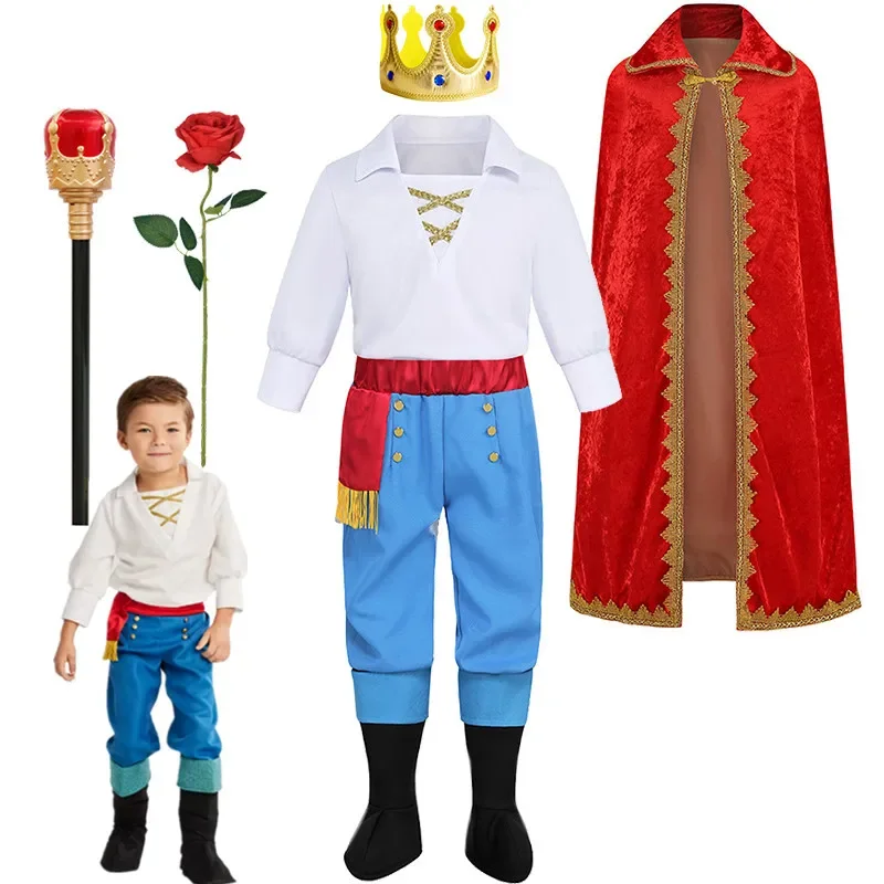 New Halloween Boys Prince E-Eric Cosplay Costume Child Fantasy Royalty Clothing Set Birthday Party Kids Prince Charming Costumes