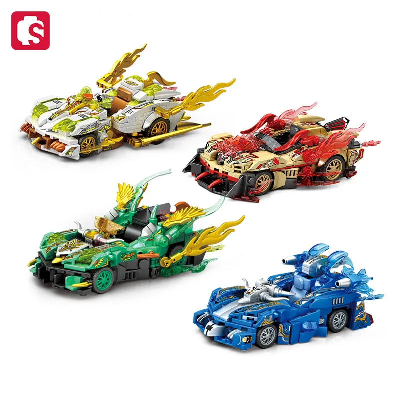 SEMBO Four Elements Chariot Building Blocks Creative MOC Sports Car Model Vehicle Assembly Bricks Toys for Boys Birthday Gifts