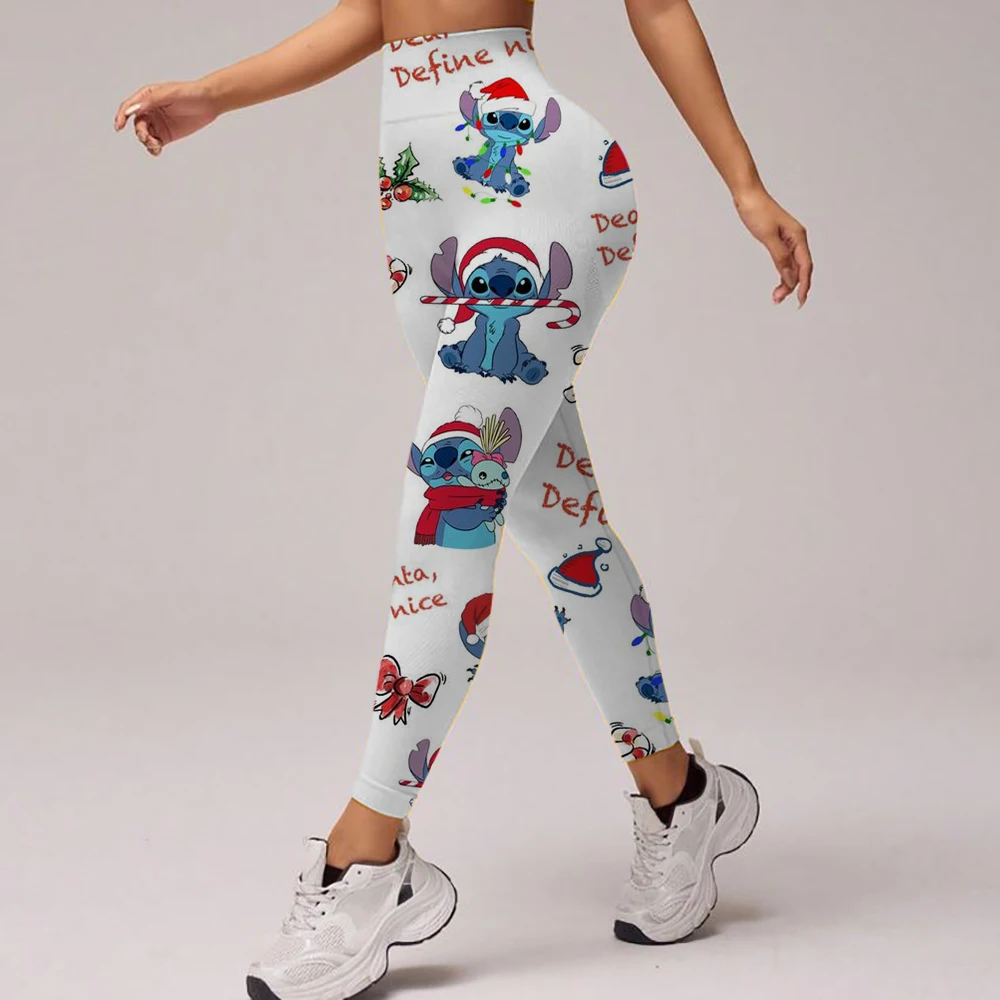 

Disney Stitch cartoon print slim-fit elastic waist leggings for women traveling everyday wear Cartoon women's tight leggings