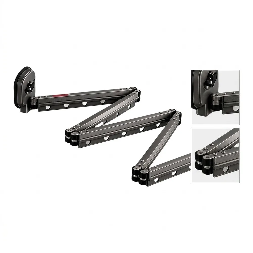 Wall Mount Adjustable Folding Shower Curtain Rod for Shower and Bathtub Setups with Stable Support and Compact Profile