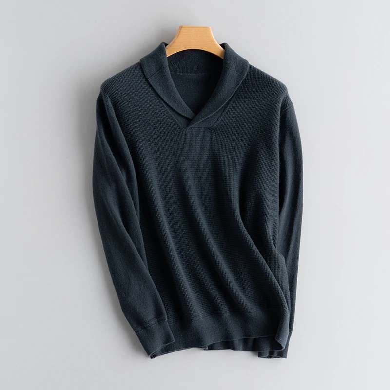 Men's 100% Pure Cashmere Pullover Sweater Green Fruit Collar Comfortable Fashionable Versatile Autumn Winter Base Shirt