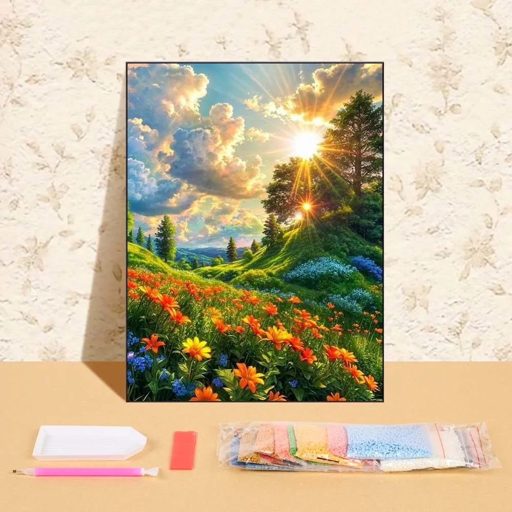 

DIY Diamond Painting Sunset Landscape Full Round Drill Diamond Mosaic Wall Art For Living Room Home Decoration Handmade Gift