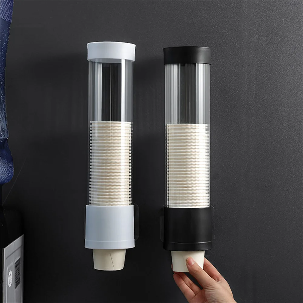 Dispensador de vasos de papel desechables, soporte de plástico para agua, estante de almacenamiento automático montado en la pared