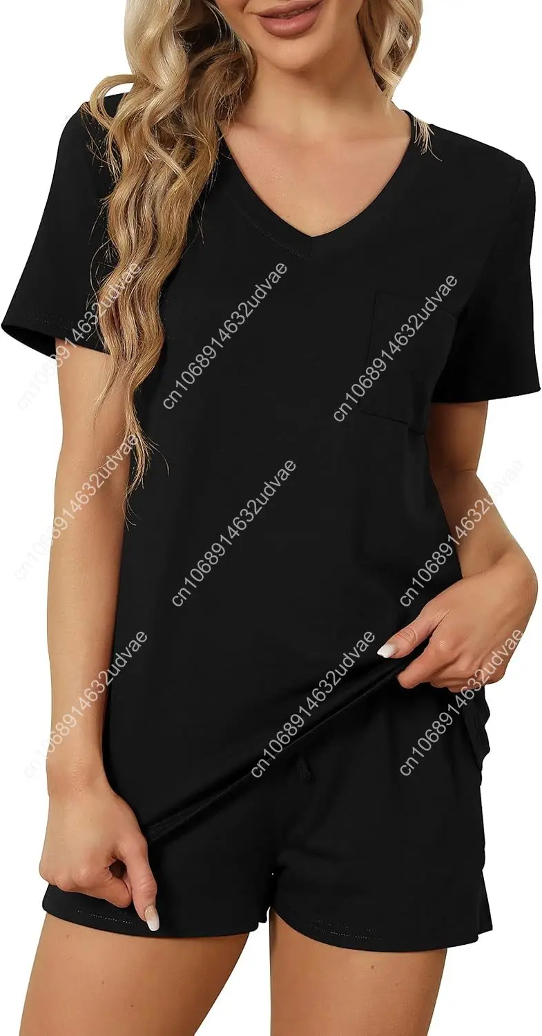RUBZOOF Conjuntos de pijama de manga corta para mujer con bolsillos Conjuntos de salón de 2 piezas con cuello en V informal S-3XL