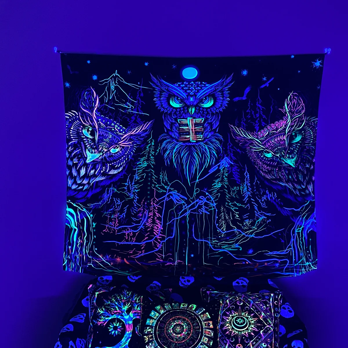 VIKAMA Chakra-Energie-Wandteppich, fluoreszierende Sterne, Yoga-Studio, Meditation, Raumdekoration, positive Gedanken, Wanddekoration