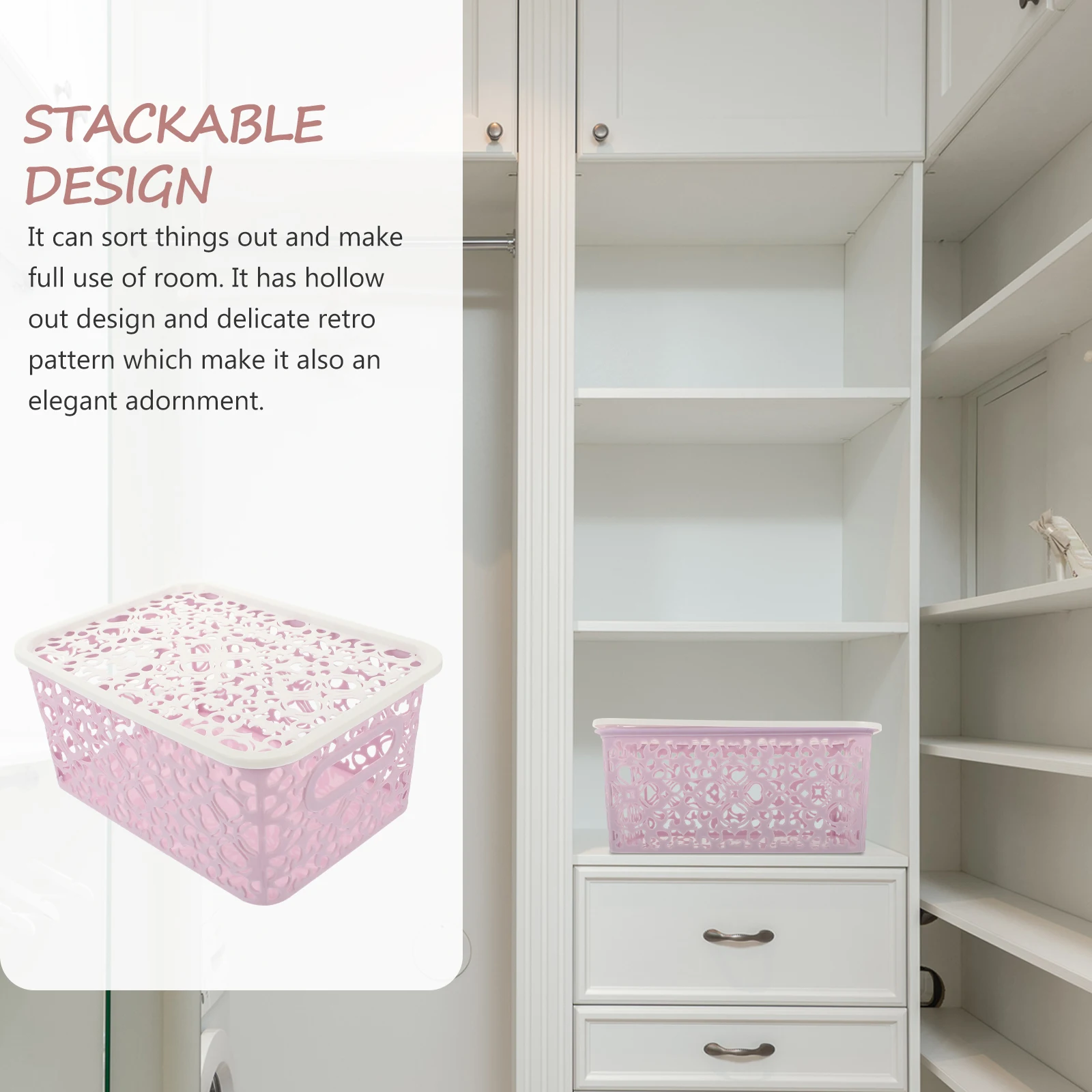 

Underwear Storage Box Hollow Basket Stackable Plastic Container with Lid for Clothes Cosmetics Bedroom Living Room Bath Room