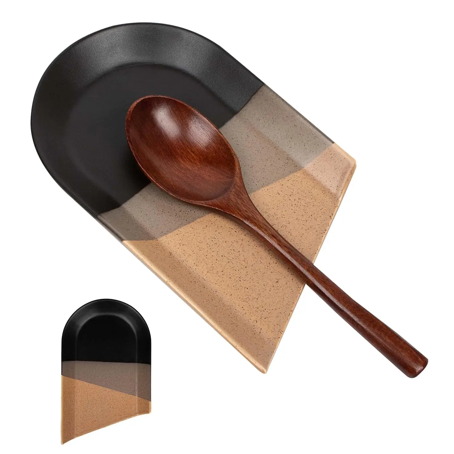 

Ceramic Spoon Rest for Stove Top, Three-Tone Glazed Cooking Spoon Holder for Kitchen counter, Coffee Spoon Rests,Farmhouse & Min