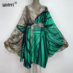 WINYI-Kimono holgado con estampado bohemio para mujer, Túnica de playa elegante con cinturón, talla libre, ropa de calle informal, 2022