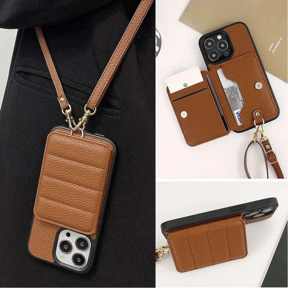 حامل البطاقة محفظة كروس جلدية قضية الهاتف آيفون الهواء 17 16 برو ماكس 15 زائد 14 + 13 12 11 غطاء حامل زر مغناطيسي #2