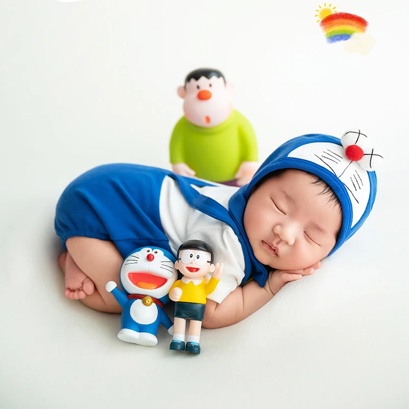 Vêtements de dessin animé pour nouveau-né, accessoires de photographie à thème Doraemon, jolie salopette de tournage Tinker Bell, tenue de chapeau pour bébé