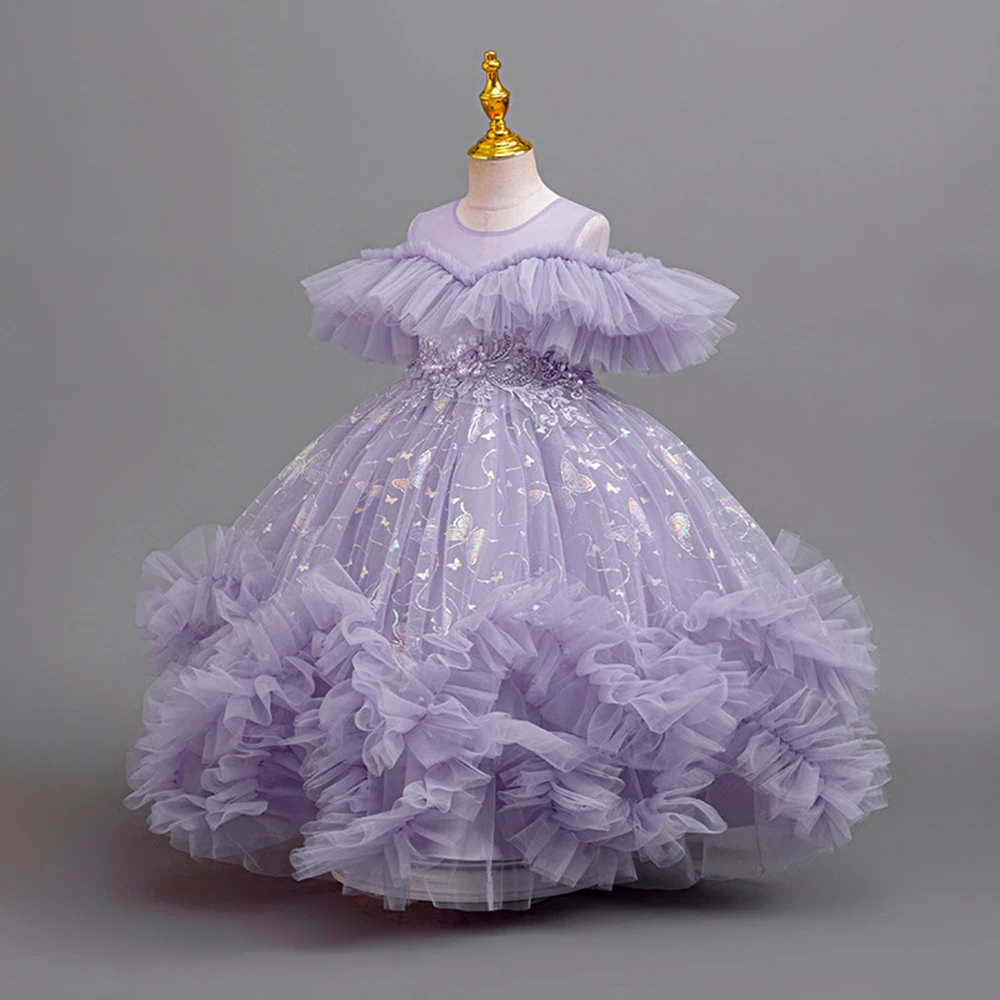 

HETISO Flower Girls Dresses Butterfly Bridesmaid Children's Evening Prom Gown For Piano Performance Wedding Birthday Party