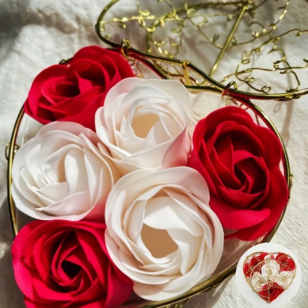 

Scented Soap Roses Metal Basket Gift Box, Artificial Rose Soap Flowers Creative Home Decor Wedding Valentine's Day Birthday Gift