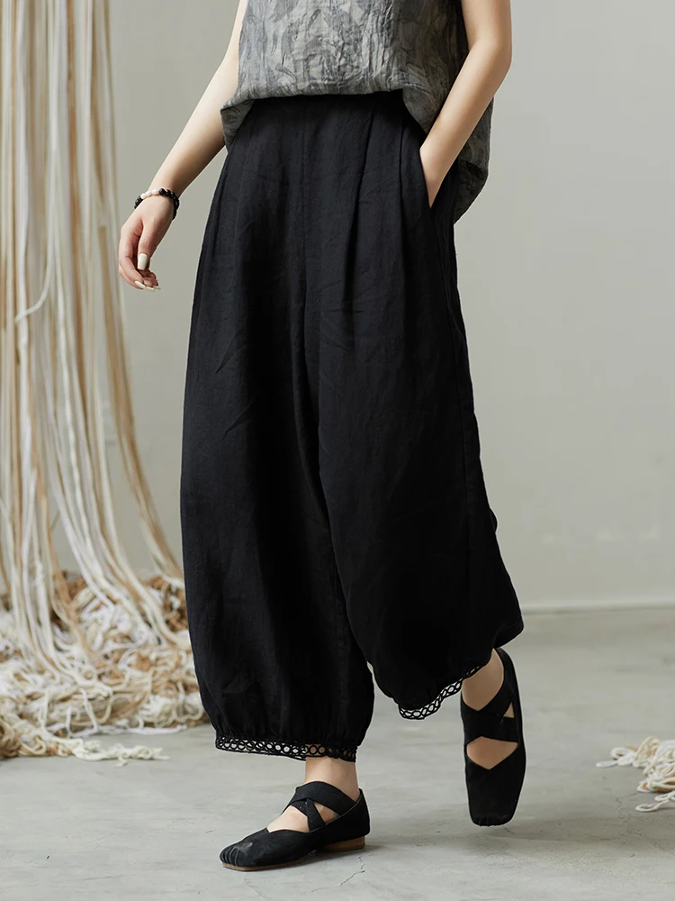 

Льняные брюки-фонарики с эффектом похудения, женские, 4 предмета, летние, новинка, прямые повседневные брюки