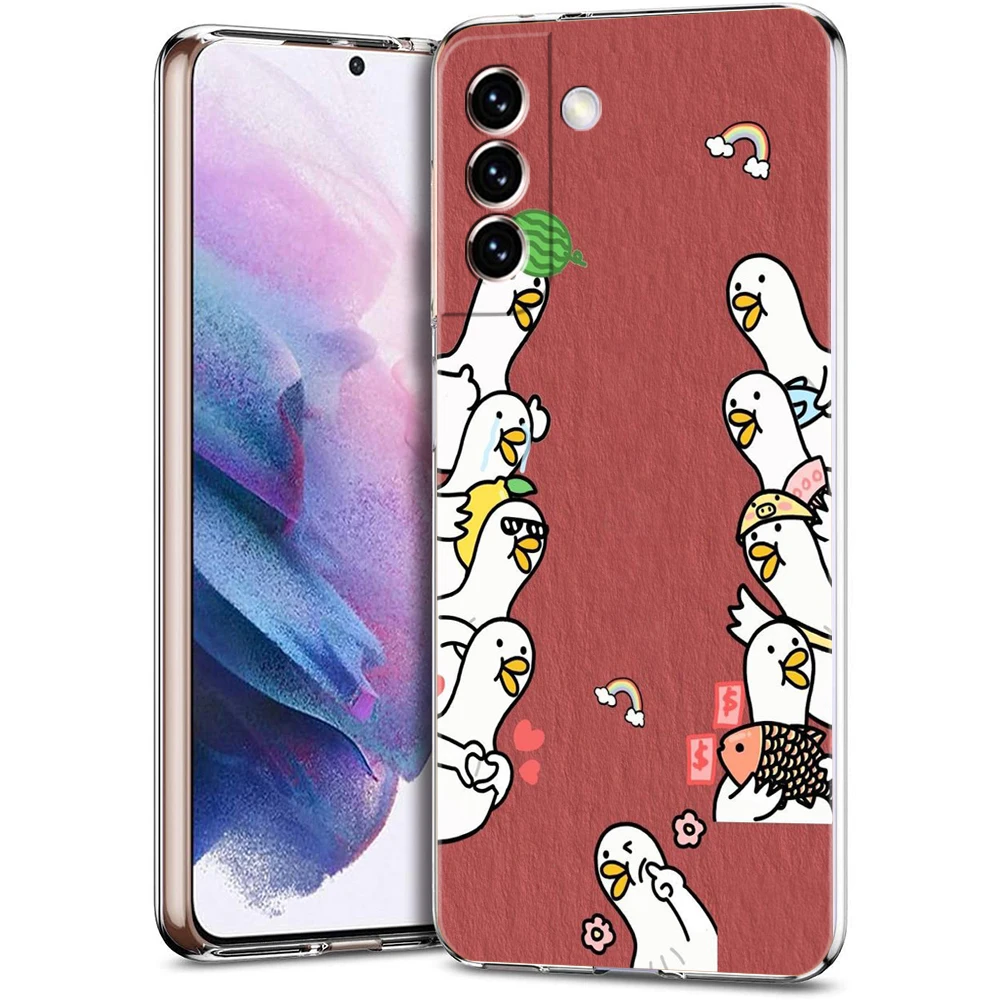 Cartoon Cute Goose Game Phone Case for Samsung Galaxy S23 S20 FE S22 S21 Ultra M22 M32 S10 S10E S9 S8 Plus 5G Transparent Shell