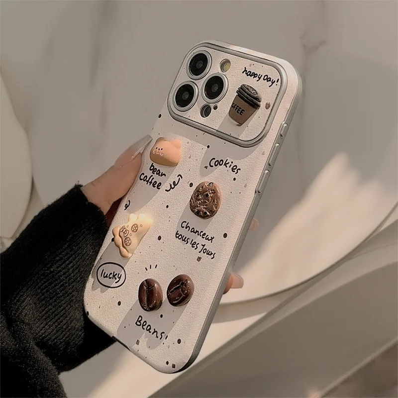 Splash ink stereo coffee bear suitable for Apple 14 Pro Max phone case iPhone 15 leather cute iPhone 13 case iPhone 11 case