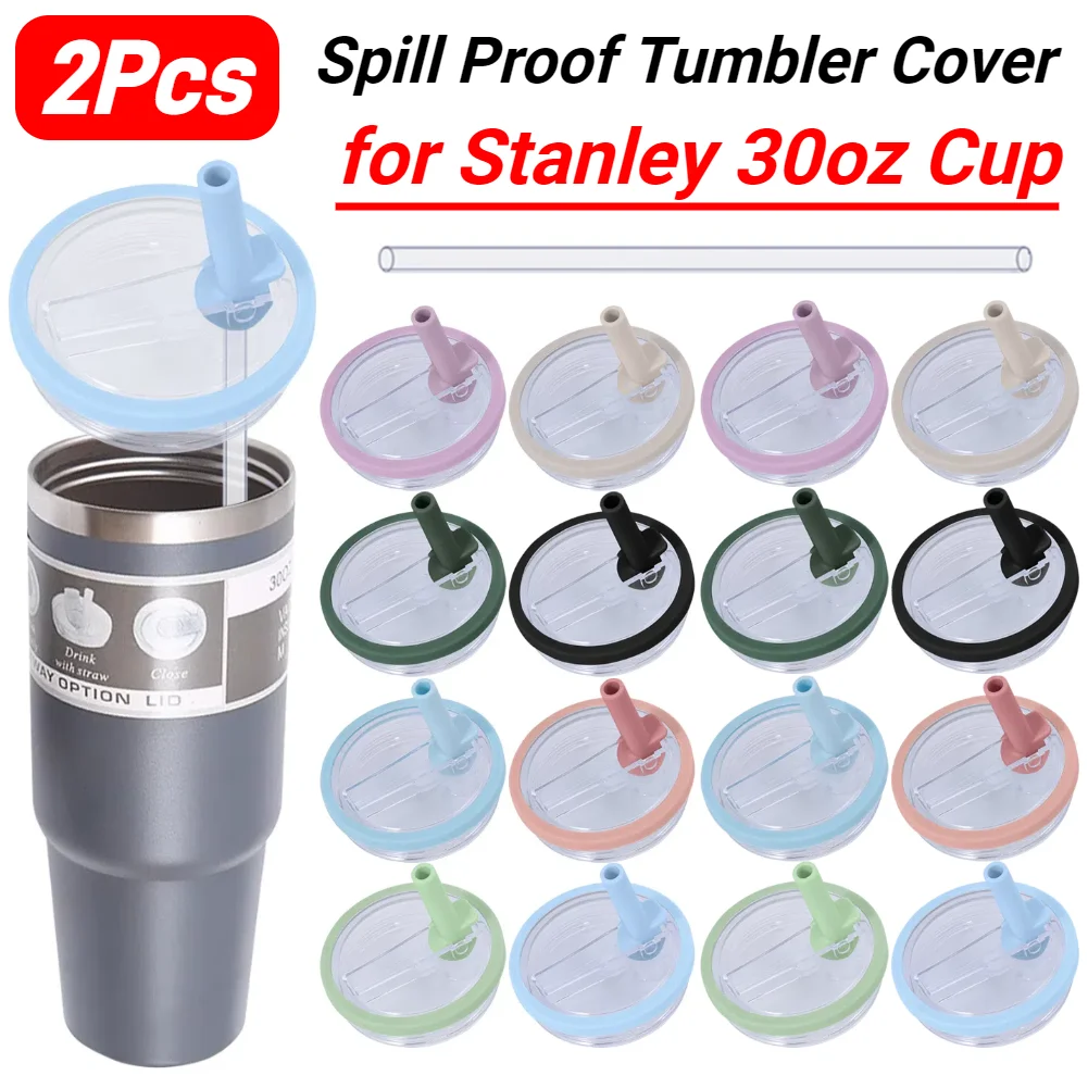 2Pcs Dustproof Tumbler Lids with Straw Spill Proof Tumbler Cover Replaceble Tumbler Flip Straw Lid for Stanley 30oz Cup