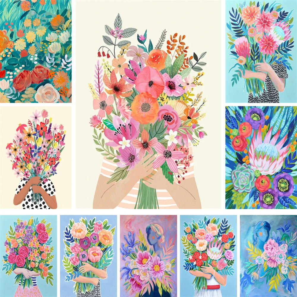 Flowers Girl Paint By Numbers Complete Kit Oil Paints 40*50 Canvas Pictures Wall Paintings Crafts For Adults Wall Art Handicraft