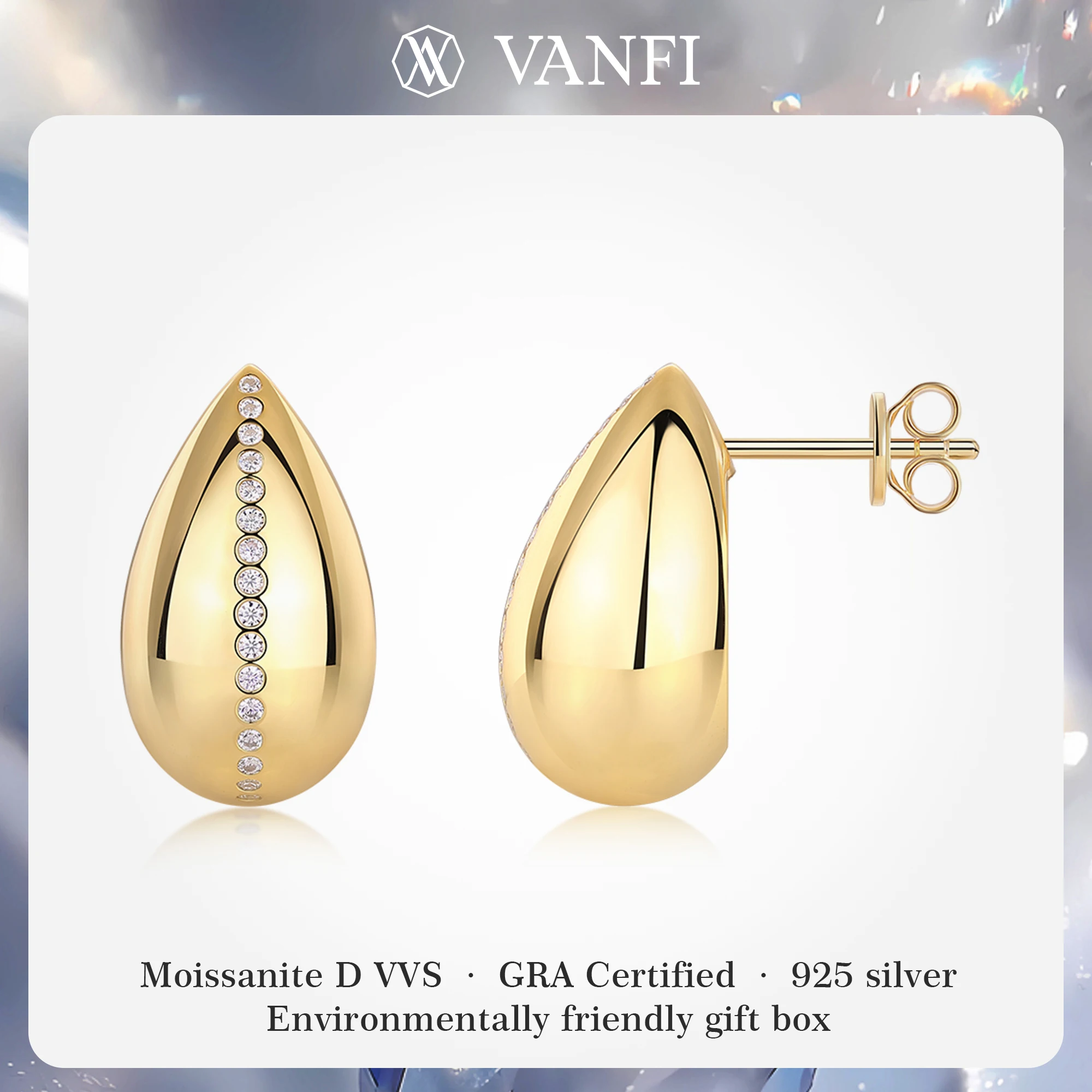 

Kfvanfi 2025 новые женские серьги из стерлингового серебра 925 пробы с муассанитом, сертифицированные позолоченные серьги-капли 18 карат, элитные ювелирные изделия