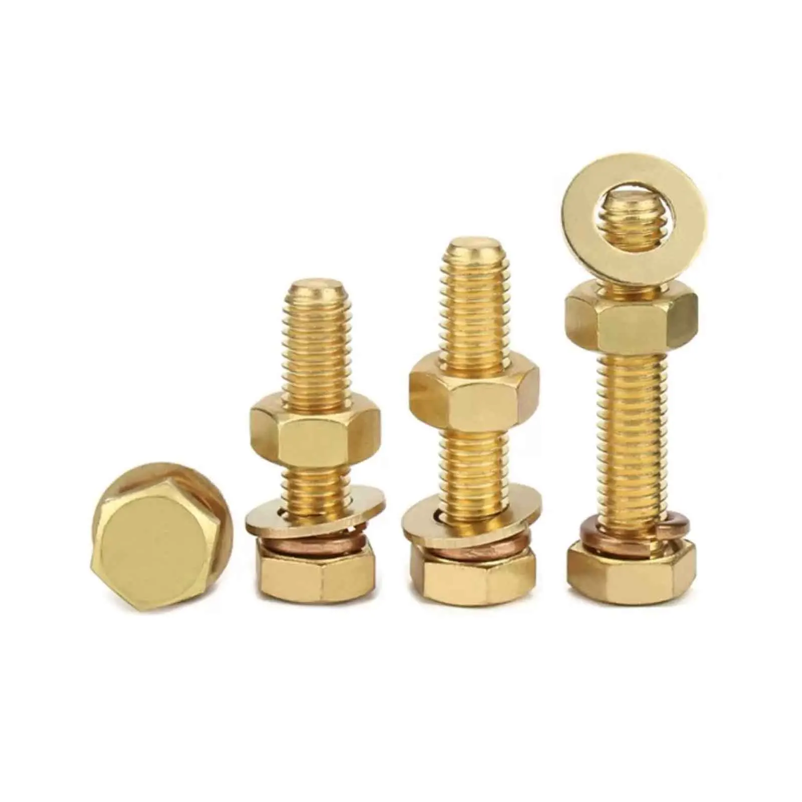 1/20 Sets Reines Messing Vollkupfer Schrauben-Flachfederscheiben-Muttern-Set Sechskantbolzen-Sortiment M3 M4 M5 M6 M8 M10 M12