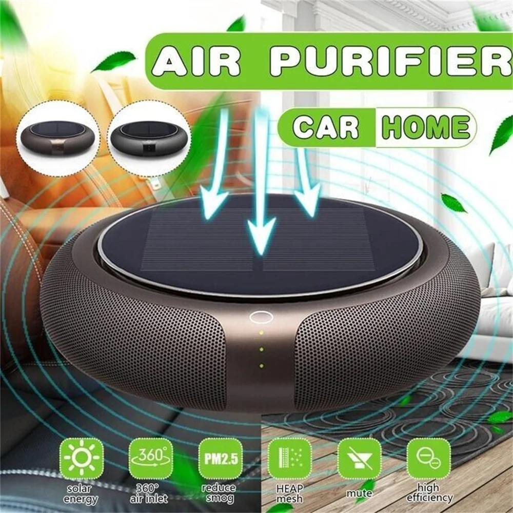 

Solar Car Air Purifier Usb Oxygen Cleaner Ozone Generator Air Purifier HEPA Filter Smoke Remover Smart Gadgets Car Supplies