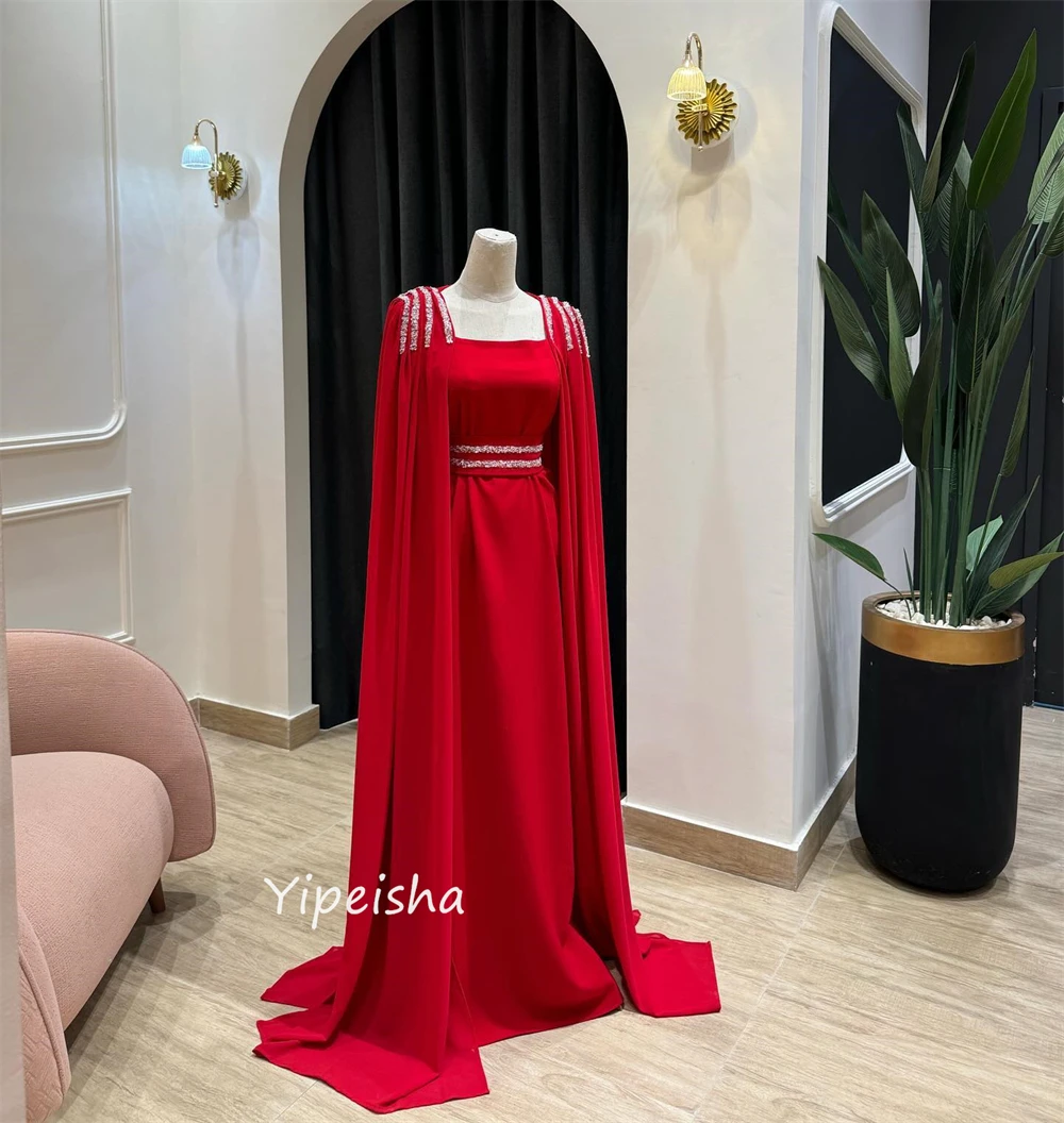 Exquisite Formal Square Collar A-line Beading Sequined Draped Floor-Length Satin Bespoke Occasion Dresses Evening 