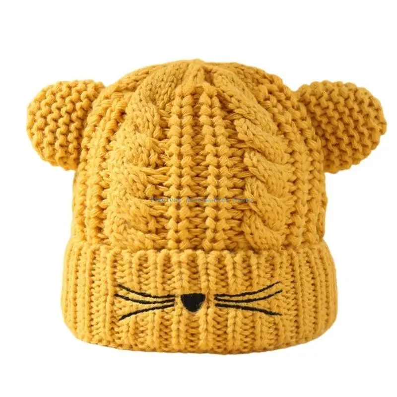 

97QE Kitten Ears Breathable Knitted Hat Women Adult Sports Hat Outdoor Activity Children Hat Cats Ear and