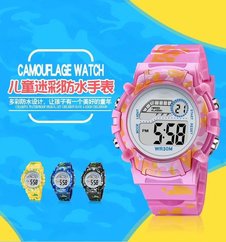 2023 New Boys Sports Military Kids Digital Watches Student Childrens Watch Fashion Luminous LED Alarm Camouflage Girls Clock