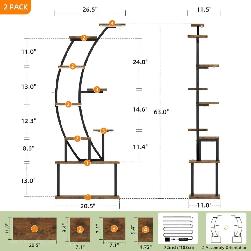 

Plant Stand Indoor with Grow Lights,9Tiered Metal Plants Shelf,64" Tall Plant Stand for Indoor Plants Multiple,Large Plants Rack
