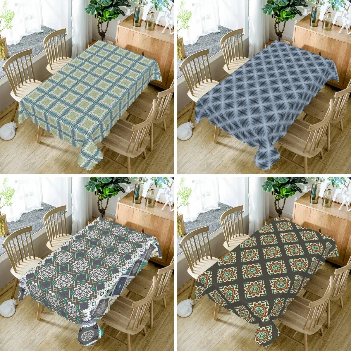 

Durable Polyester Table Cloth 2D Flat Printed Bohemian Style Table Runner Kitchen Table Waterproof Dustproof Decorative Cover