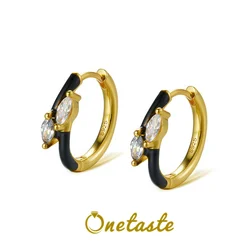 Orecchini a cerchio semplici in argento Sterling 925 per donna oro 18 carati 5A zircone resina epossidica nera piccolo orecchino Chic 2024 nuovo regalo