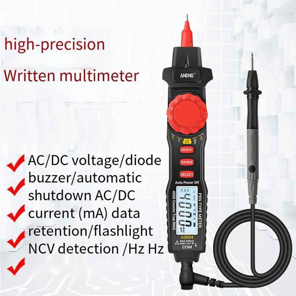 ANENG 펜 타입 계량기 4000 카운트 멀티 미터, 비접촉 AC/DC 전압 저항 커패시턴스 다이오드 연속성 테스터 도구, A3004