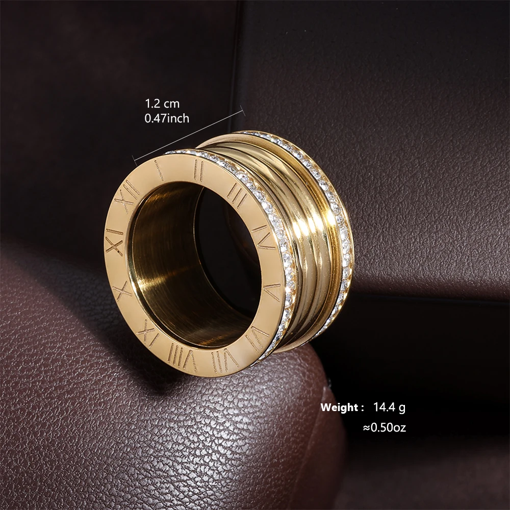 خاتم الأرقام الرومانية الموضة مكعب زركونيا الفولاذ المقاوم للصدأ خواتم النساء الرجال الذهب زوجين عطلة هدية خاتم مجوهرات الحفلات اليومية