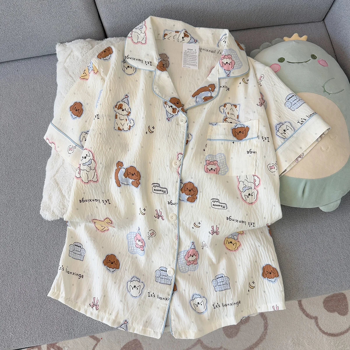 Summer Thin Pajamas for Women with Puppy Pattern, Short-Sleeved Shorts, Sweet and Cute, Can Be Worn Outside in Summer, Home Wear Set, Two-Piece Set image 3